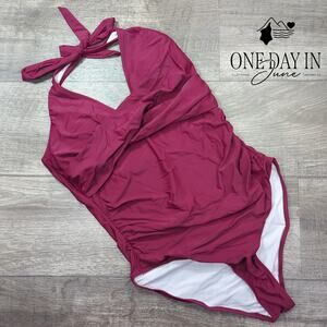 Aleumdr Twist Front Halter One Piece Swimsuit Size L